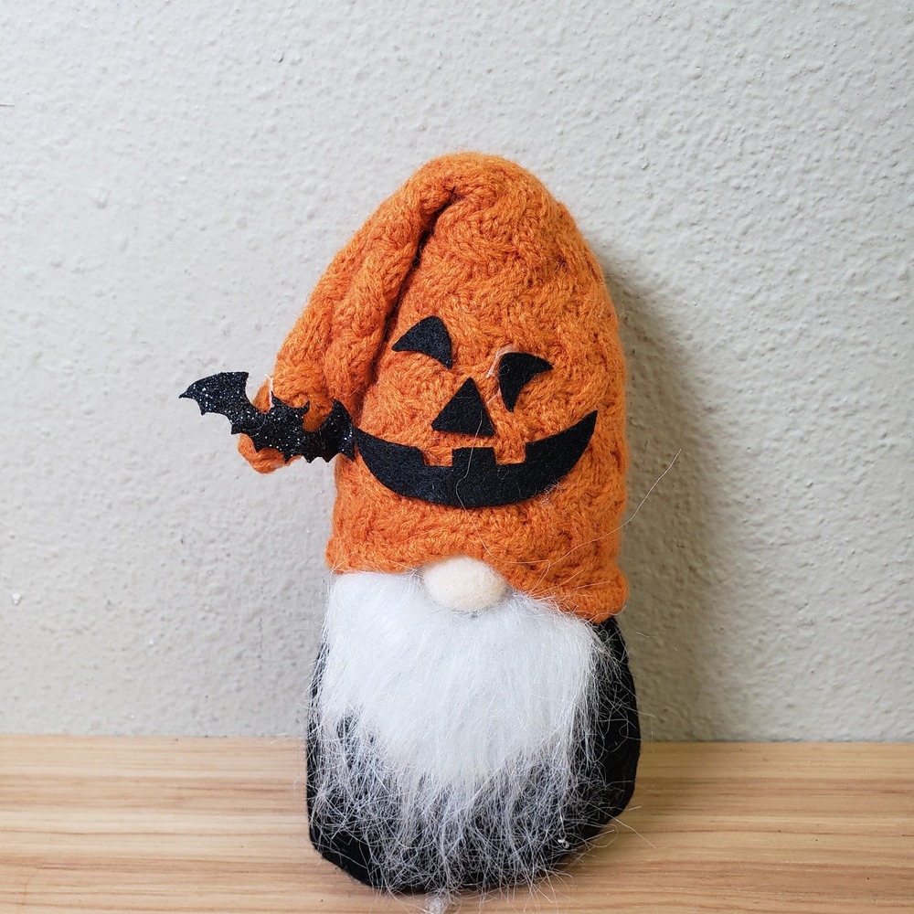 Halloween Gnome 8" Fall Decor Jack O Lantern Pumpkin Black Bats Cutesy Festive